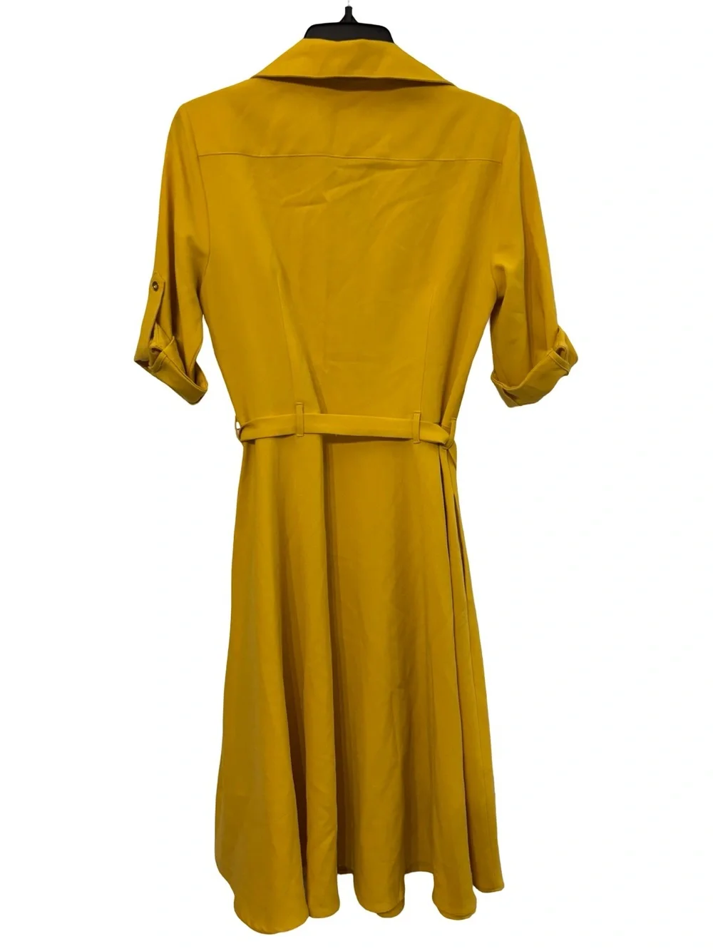 Sharagano Mustard Button-Front Cottagecore Utility Earthy Midi Shirt Dress Sz 4